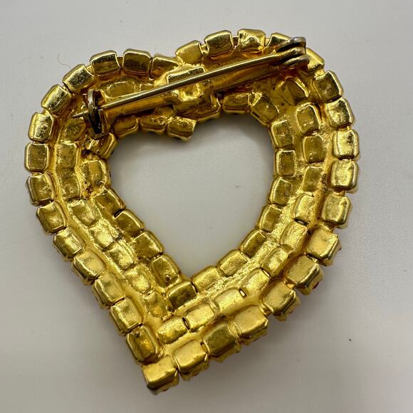Vintage gold tone patriotic red blue white milk glass rhinestones heart brooch - Picture 5 of 6